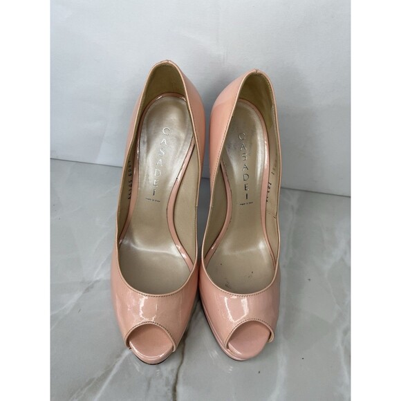 Casadei Pink Leather Peep Toe Pumps Ultra Hi Stiletto Heels Platform Us Sz 8 7.5 - Picture 9 of 16